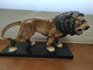 Large Lion Ceramic Glazed Figurine with Heavy Base