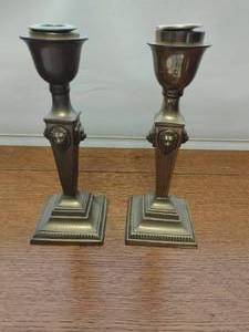 Pair of Vintage Brass Candlestick Holders with Lion Accents