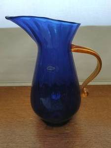 Vintage Blue and Orange Blenko Pitcher