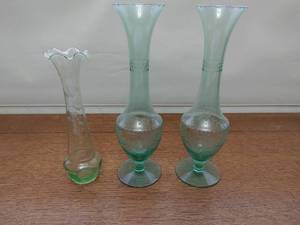 Three Vintage Green Glass Vases
