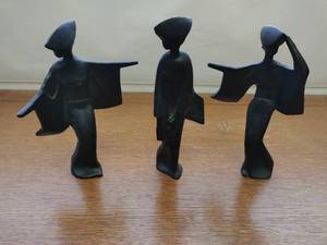 Three Vintage Cast Iron Geisha Figurines