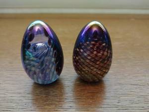 Iridescent Glass Eggs Signed by Artist