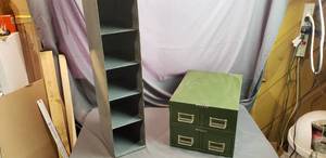 Metal Shelves and 4 Drawer Index Card Cabinet