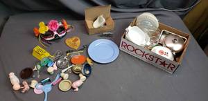Small Toy Kitchen Items, Mardi Gras Mask, Pewter Cat and Mouse