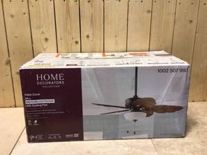 Palm Cove 44 in. IndoorOutdoor LED Natural Iron Ceiling Fan with Light Kit, Downrod and Reversible Motor by Home Decorators Collection Customer Returns See Pictures