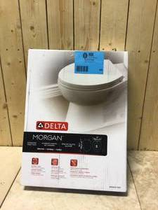 Morgan Elongated Closed Front Toilet Seat with NoSlip Bumpers in White by Delta Customer Returns See P)ictures