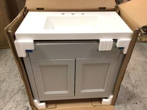 Everdean 36.50 in. W x 18.75 in. D Bath Vanity in Pearl Gray with Cultured Marble Vanity Top in White with White Basin by Glacier Bay Customer Returns See Pictures