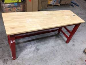 6 ft. Adjustable Height Solid Wood Top Workbench in Red for Ready to Assemble Steel Garage Storage System by Husky Customer Returns See Pictures