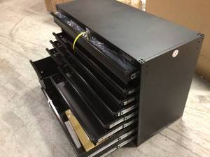 Husky&nbsp56 in. W x 22 in. D Heavy Duty 12-Drawer Combination Rolling&nbsp Tool Cabinet in Matte Black&nbsp Customer Returns See Pictures