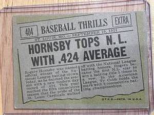 1961 Topps Roger Hornsby Card
