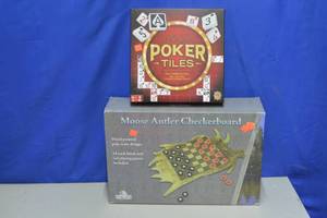 Moose Antler Checker Board and Poker Tiles