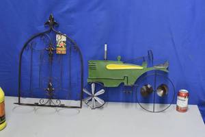 Triple Pot Wall Planter with Pots and John Deere Tractor Wind Catcher