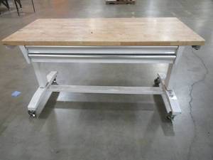 Husky Adjustable Height Rolling Workbench (52 x 24). Used in Warehouse, Missing Height Adjustment Crank.