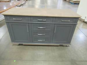 Rolling Make-Shift Work Bench from Vanity Cabinet (60 x 24 x 33 12 Tall). Used in Warehouse.