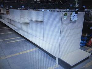 Retail Gondola Display and Shelving (4ft wide per section). Auction is for the gondola and shelves in photo.