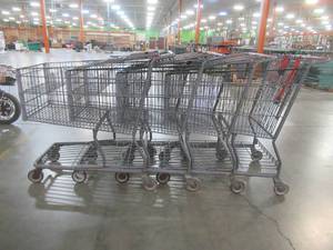 (4) Coated Metal Shopping Carts With Basket and Drink Holders - Used in Retail Store. In nice condition.