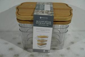 lot 92 image: Members Mark Multipurpose Storage Bins with Bamboo Lids