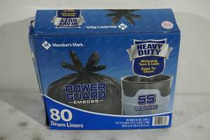 lot 126 image: Members Mark Power Guard Emboss 55 Gallon Drum Liners - 80 Count