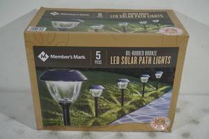lot 3 image: NEW Members Mark 5 Piece Oil Rubbed Bronze LED Solar Path Lights
