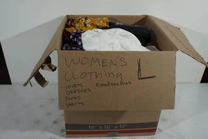 lot 42 image: Assorted Womens Large Clothing - Shirts, Dresses, New Bras