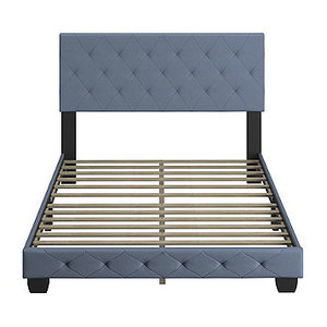lot 286 image: Accent Chloe Upholstered Linen Platform Bed Frame - Blue - Queen