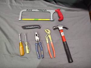 Hammer, Hacksaw, Channel Lock, Linemans Pliers