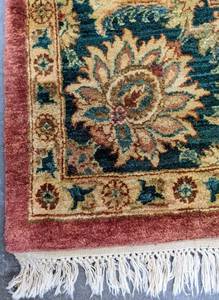 lot 44 image: Thick Vintage Wool Indo Persian Area Rug in Rust, Emerald Green, Cream- 8ft x 9.5ft