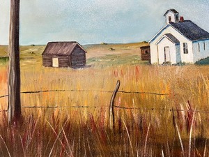lot 76 image: Country School House Landscape - Framed Oil on Canvas by Lyla Braaten Grant - 1999