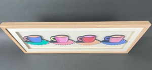 lot 36 image: Signed & Framed Colorful Coffee Cup Art- C. Saunders