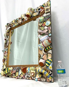 lot 1 image: Rare Vintage Mackenzie-Childs Extra Large Pottery Shard Collaged Mirror - 3 Ft x 3 Ft
