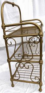 lot 95 image: Corsican Iron Baby Changing Table  Storage Rack in Vintage Gold