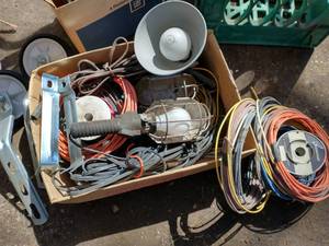 Lot of trouble lights, wire, windshield washer motor, wheels for carts