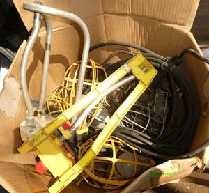 sprinklers, trouble lights, rubber hose, shop rags