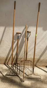 Rakes and forks and hoe