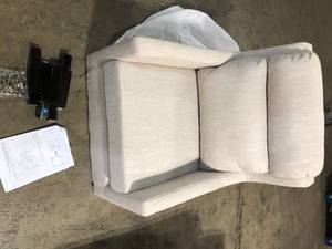 lot 37 image: Noble House Gino Contemporary Pillow Tufted Fabric Beige and Dark Brown Club Chair - good condition - review all pictures