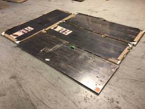 lot 41 image: Lot of Assorted Solid Acacia 6 ft. L x 25 in. D x 1 in. T, Butcher Block Countertop, Espresso by Interbuild Customer Returns See Pictures