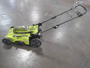 Ryobi RY401011BTLVNM (Tool Only BatteryCharger Not Included) 20 in. 40-Volt Brushless Lithium-Ion Cordless Battery Walk Behind Push Lawn Mower, Missing Bagger, Wheels Slightly Bent, Does Not Run - For PartsRestore.