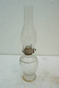 lot 26 image: vintage glass oil lamp with chimney