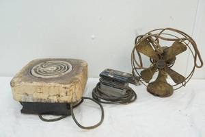 lot 42 image: vintage fan, Dremel sander and 5th burner