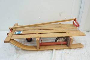 lot 62 image: Torpedo wood sled3 wheel cart