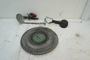 lot 112 image: vintage Swede Stainless Stik fishing pole and fishing net