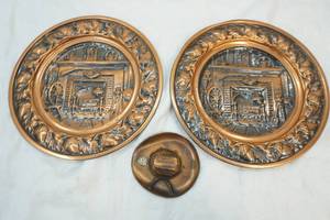 lot 247 image: copper colored plates, cowboy hat decor