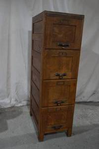 lot 321 image: antique wood file cabinet with 4 drawers