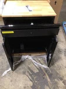 lot 27 image: Husky Heavy Duty Welded 20-Gauge Steel 2-Door Garage Base Cabinet in Black (28 in. W x 32 in. H x 21.5 in. D) - good condition - review all pictures