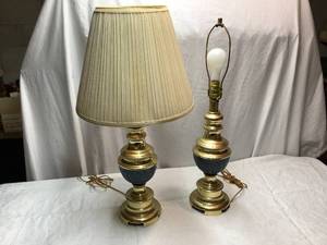 lot 300 image: Blue and Brass Lamps