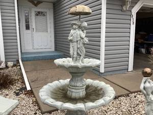 lot 348 image: Outdoor Water Fountain, Statues & Bench