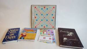 lot 51 image: Books 1952 Cornhusker yearbook Lincoln Nebraska Stitchn Bitch superstar knittingDaniel Steel Daddy and a Vintage scrabble board