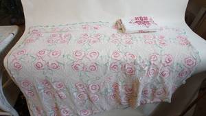 lot 26 image: Beautifully Crocheted Rose Pattern TableChairBed Linen 56 x 60 -Vintage Cross-Stitch Tablecloth 47 x 60