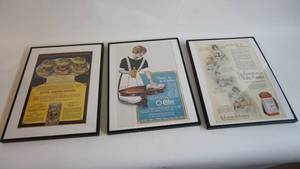 lot 33 image: Three 12x16 Framed Advertising Prints -Johnsons Toilet Baby Powder -OCedar Polish -Royal Baking Powder