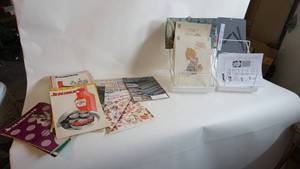 lot 38 image: 1970s Jr. Scholastic Magazines -Vintage Cross-Stitch Book -2 StepTiered Metal Tabletop Display Racks